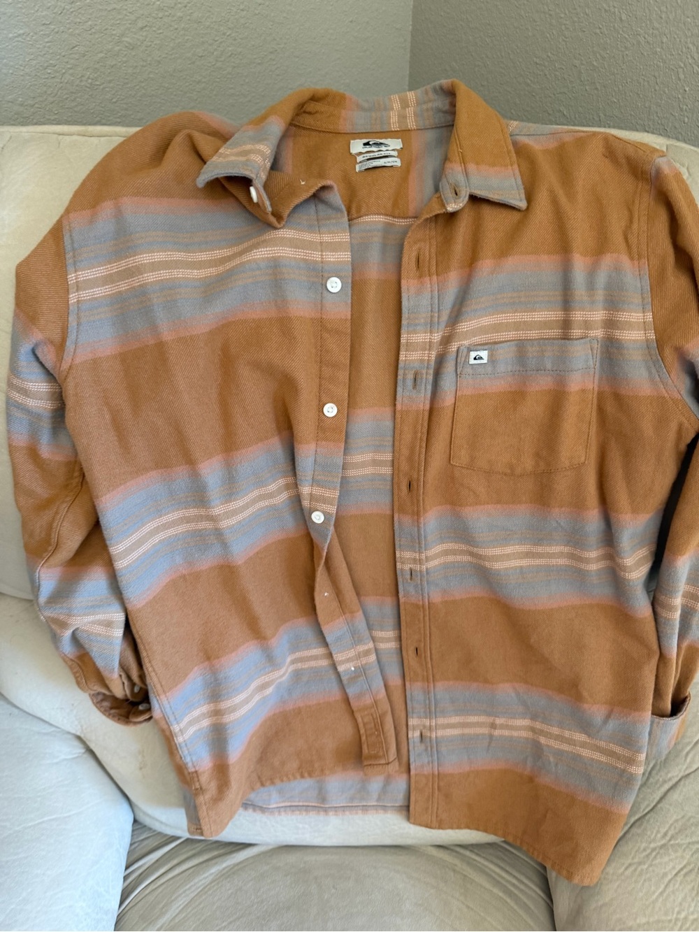 Quiksilver woman Rust Striped Button-Up Shirt Jacket/ flannel